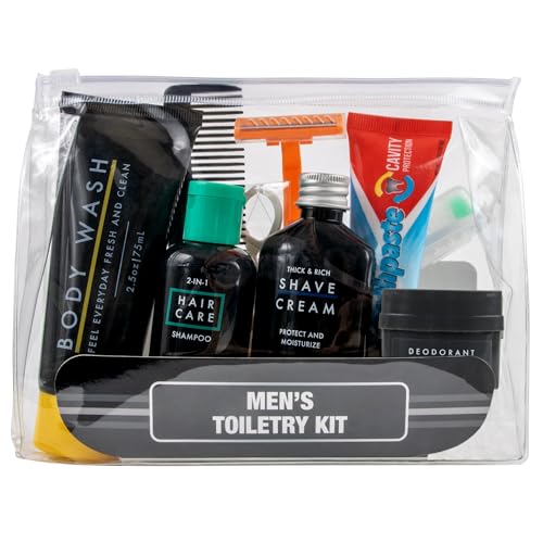 Trail maker Mens Travel Toiletry Bag with Supplies 13 Piece Travel Size TSA Compliant Oral Care and Grooming Essentials Kit