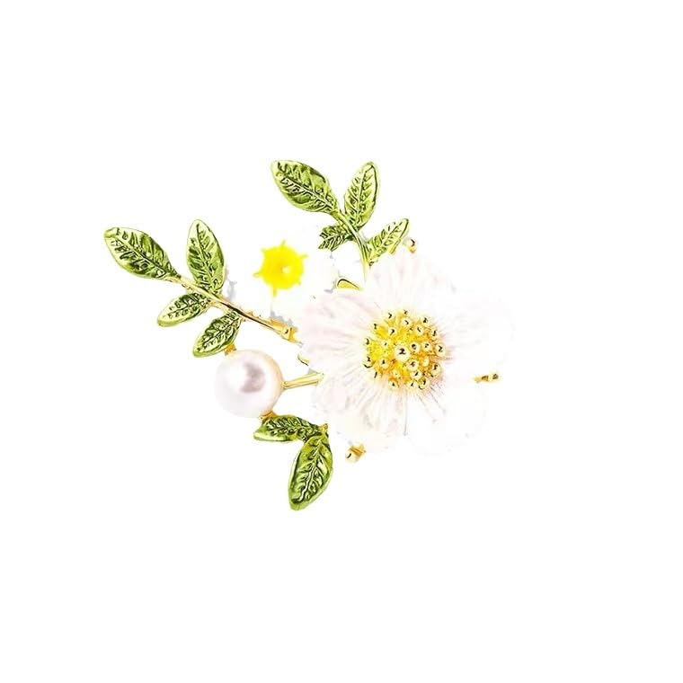 Flower Shell Brooch All-Match Pin Accessory for Women Dress Shirt Blazer | White-image-28