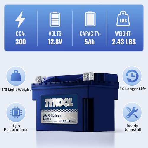 Image of TYKOOL YTX9-BS-PRO,3X Cranking Amps,5X Life, Lithium LiFePO4 Motorcycle Battery,300 CCA,Powersports Battery,Fits for ATV,UTV,Scooter,Riding Lawn Mower,Honda eu3000is,400ex,Predator Generator