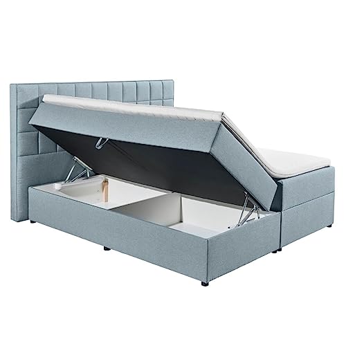 Lomadox Polsterbett 180x200 cm mit Bettkasten | Doppelbett in blau mit Härtegrad H2 – Bild 5