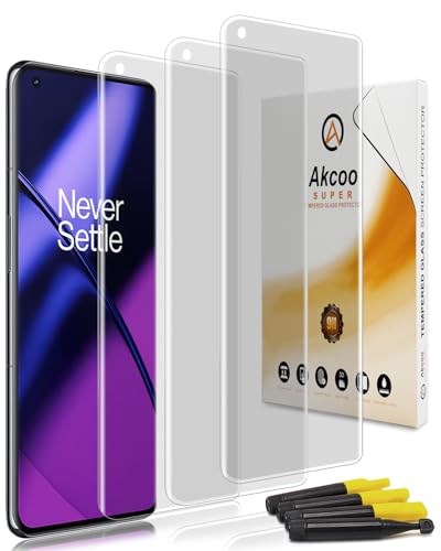 Akcoo Matte Screen Protector for OnePlus 11 Tempered Glass UV Set [3 Pack] Anti Glare Anti Fingerprint Sensitive and Soft Touch Scratch Repair