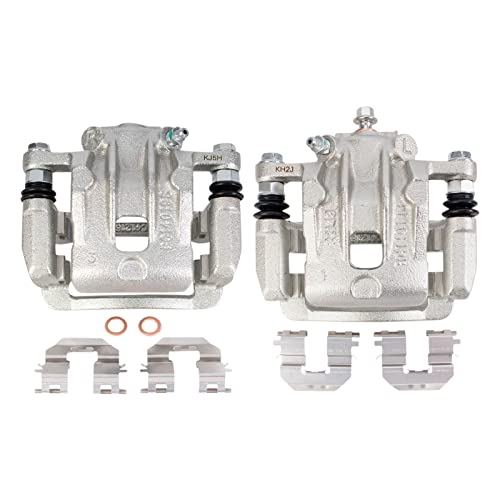 Image of TRQ Rear Driver and Passenger Side Brake Caliper Set Caliper Brackets Hardware Compatible with 12-15 Hyundai Azera with Manual Parking Brake 16-17 Hyundai Azera Base Model Manual Parking