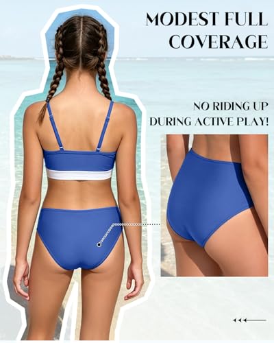 Image of Century Star Teen Girl Swimsuit Two Piece - Color Block Bikini Adjustable Straps Bathing Suit Padded Swimwear