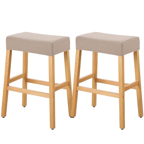 Image of YISUN Stool Covers Rectangle - 2 Pack Stretch Waterproof Saddle Seat Cover Counter Bar Stools Bar Chairs Covers Kitchen Island Chairs Cushion Protector