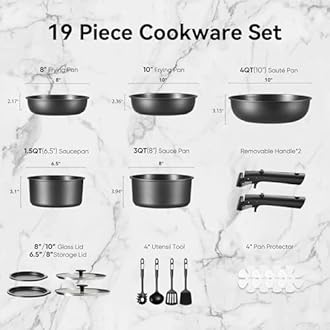 CAROTE 19Pcs Pots and Pans Set Non Stick, Cookware Set Detachable Handle, Nonstick Induction Kitchen Sets Non Stick with Removable Handle, RV Cook Ware, Oven Safe, Black