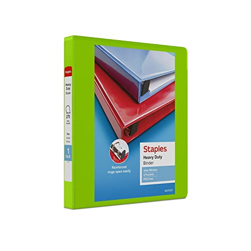 Staples Heavy-Duty 1-Inch D-Ring View Binder, Chartreuse, 275 Sheets