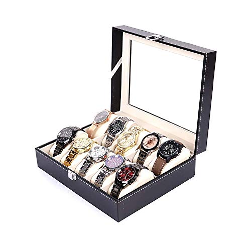 ZT-TTHG 10時計時計オーガナイザーのためにウォッチボックスメンズ腕時計主催PUレザーロック可能なブラックウォッチの表示ストレージボックス(カラー:ブラック、サイズ:ワンサイズ) (Color : Black)