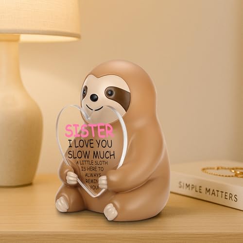 to My Sister ナマケモノ像 ハートアクリルプラーク付き かわいい樹脂の置物ギフト プリントメッセージ付き I Love You Slow Much 記念品 誕生日 卒業 クリスマス バレンタイン デスクデコレーション - FDA515 [4]