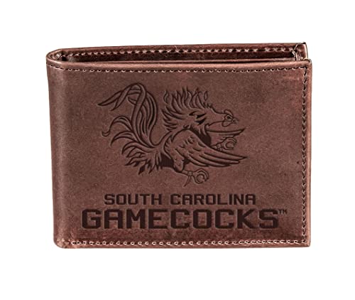 Evergreen Team Sports America NCAA University of South Carolina Brown Wallet | Bi-Fold | Officially Licensed Stamped Logo | Made of Leather | Money and Card Organizer | Gift Box Included