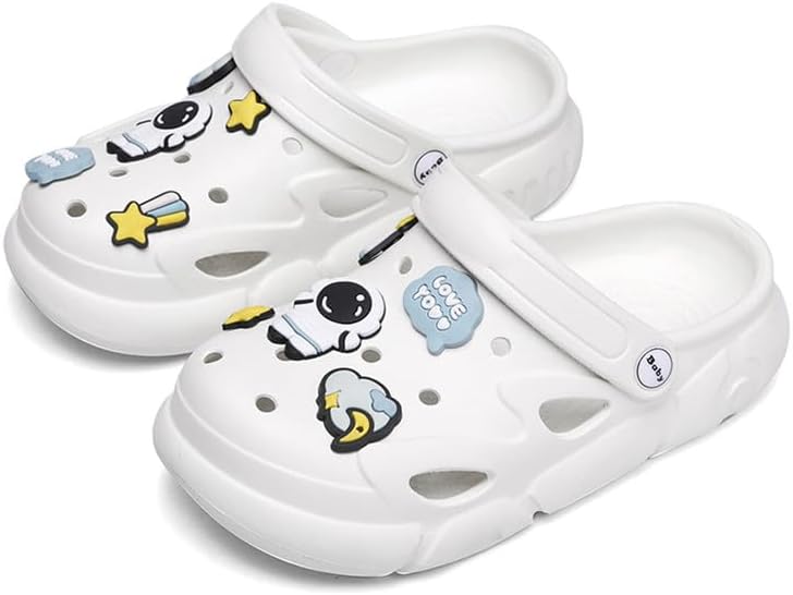 Summer Garden Shoes for Boys and Girls Unisex Pattern EVA Children's Shoes Lining Clog Kid Slippers White 26-27