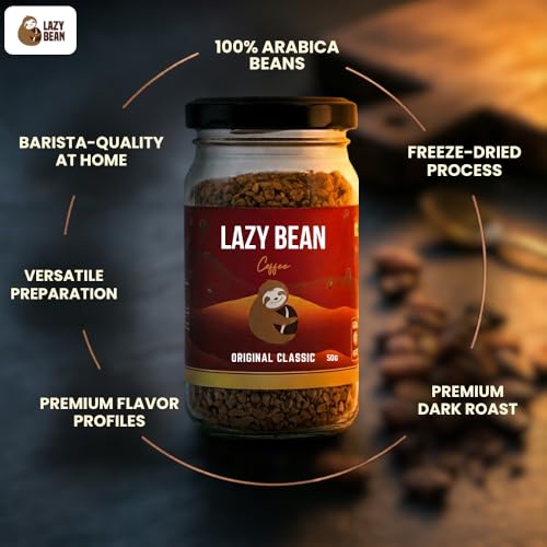 Image of Lazy Bean Original Classic - Premium Instant Coffee Powder 50g (Pack of 2)| Strong Black Coffee, Rich Aroma, Quick-Dissolving Granules | Ready in Seconds for Hot or Iced Brews at Home, Office, Travel