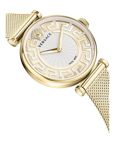 Versace Greca Chic Collection Luxury Womens Watch Timepieces with a Gold Bracelet and Case Featuring a Silver Dial3