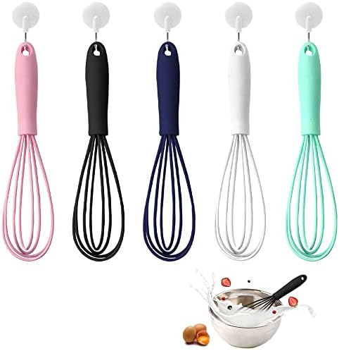 Mini Silicone Whisks, 5 Pack Kitchen Small Whisks Set, Egg Beater for Cooking Blending Whisking Beating StirringBaking, High Heat Resistant to 500°F and Not Damage Cookware