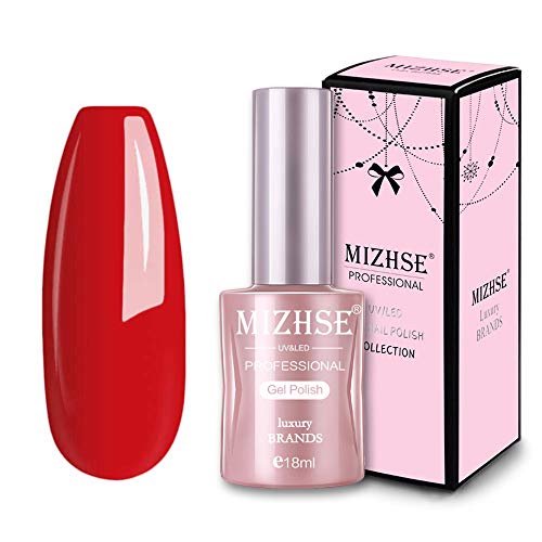 MIZHSE Red Gel Nail Polish-18ml 0.61oz Soak-Off UV Red Nail Gel Halloween Long Lasting with Gift Box (Red)
