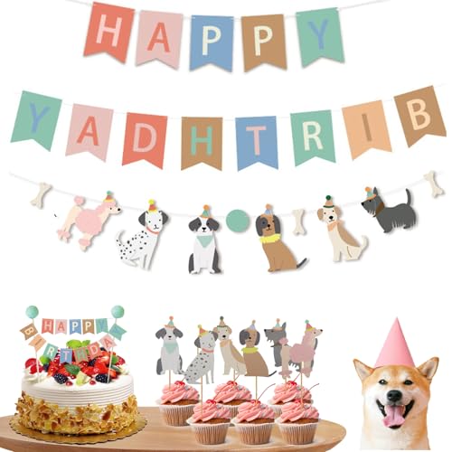 decorazioni compleanno tema cane rosa per festa bambini e animali – set 15 pezzi con striscioni cuccioli, bandierine, topper per torta, adatto per feste a tema, compleanni, baby shower e riu