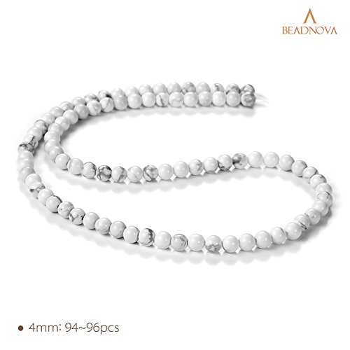 Image of BEADNOVA Natural White Howlite Beads Natural Crystal Beads Stone Gemstone Round Loose Energy Healing with Crystal Stretch Cord for Jewelry Making (4mm, 90-92pcs)