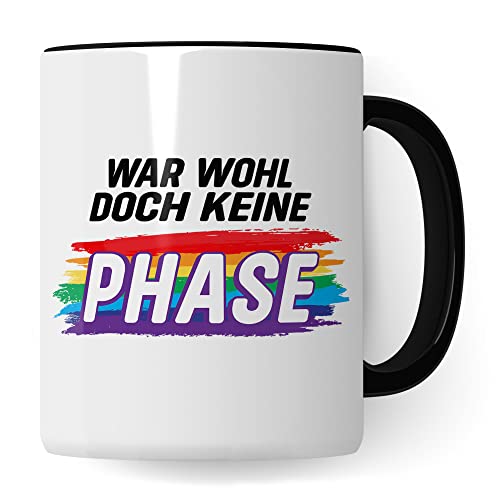 Tasse LGBTQI+, War wohl doch keine Phase, Gay Pride Geschenk Spruch lustig Motiv Geschenkidee Kaffeetasse outing LGBT queer schwul lesbisch Spruch (Weiß/Schwarz)
