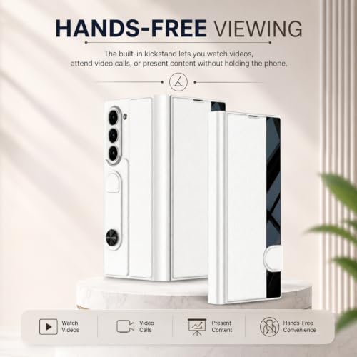 Image of TechTrendz Case for Samsung Galaxy Z Fold 8 Ultra Stand Case with Pen Slot, Flip Electroplated Shockproof Glass Hybrid Leather Flip Cover for Z Fold 8 Ultra Back Cover [Pen Not Included] (Silver)