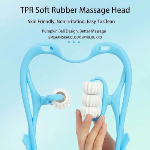 Image of 5th Generation Neck and Shoulder Massager, 6-Wheel Dual Pressure Trigger Point Manual Massager, 360 Rotatable Deep Tissue Roller, Turquoise