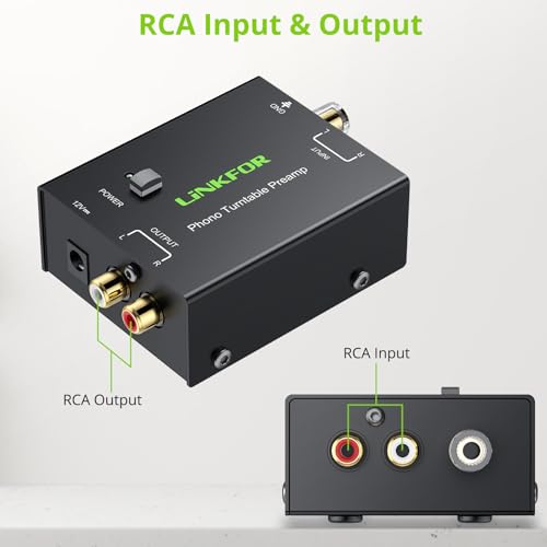 LiNKFOR Phono Turntable Preamp,PP900 Ultra-Compact Phono Preamplifier Mini Electronic Audio Stereo with RCA Input, RCA Output & Low Noise Operation, Power Adapter Included - Thumbnail 4