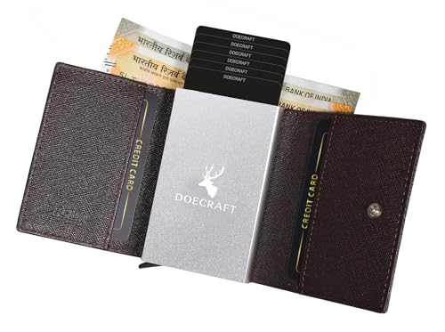 Image of Men's Genuine Leather RFID Wallet | Premium Slim Red Wallet for Men with Deer 3D Print | 8 Card Slots Secure and Durable | Casual Stylish | Formal & Gifting Use, Silver (Safiano /Brown)
