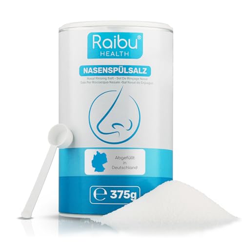 Raibu Nasenspülsalz für Nasendusche, 375g in nachhaltiger XXL Dose inkl. Dosierlöffel, Veganes Nasensalz, Deutsche Produktion, Salz für Nasenspülung, 150 Portionen Raibu Nasenspülsalz für Nasendusche, 375g in nachhaltiger XXL Dose inkl. Dosierlöffel, Veganes Nasensalz, Deutsche Produktion, Salz für Nasenspülung, 150 Portionen