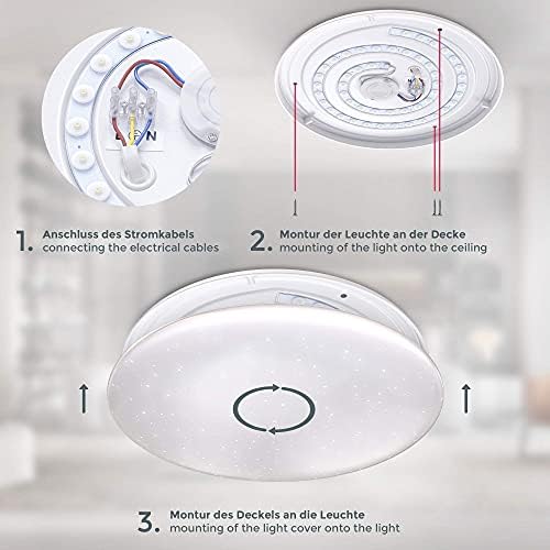 B.K.Licht Lampa sufitowa Star Light, ściemniana za pomocą pilota na podczerwień, sterowanie CCT, zimna, neutralna i ciepła biel, wbudowana tablica LED 17 W, efekt światła gwiazd, funkcja oświetlenia nocnego, Ø cm