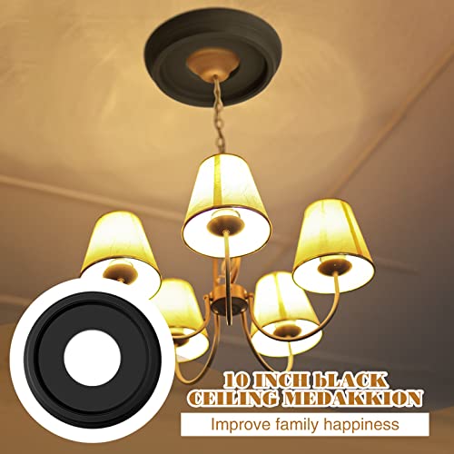 4 Pieces Ceiling Medallions For Light Fixtures Molded Black Ceiling Medallion 10"Od Decorative Chandelier Medallion Round Ceiling Fans Medallions Ceiling Trim Ring Plate Backdrop Decor 10"Od X 3.5"Id #TOP4