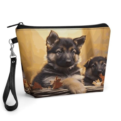 Bolsa de maquillaje de pastor alemán para evitar el desorden de cosméticos en tu bolso
