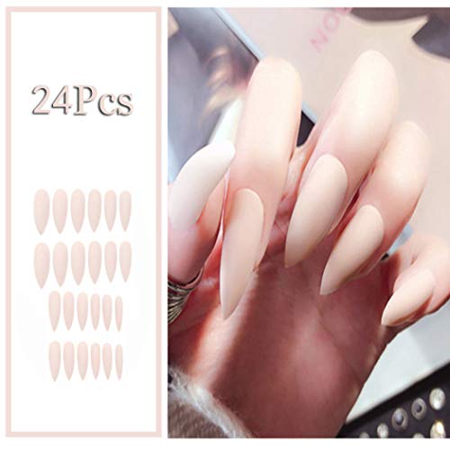 Sethexy Pure Color Matte Sharp False Nails Frosted Fashion Stiletto Full Cover Long Acrylic Claw 24Pcs Fake Nails for Women and Girls (OldLace)
