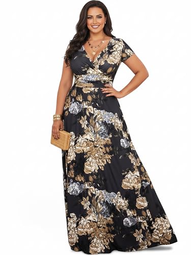 Image of KOH KOH Womens Long Floral Print Cap Sleeve Modest Flowy Summer Maxi Dress Gown
