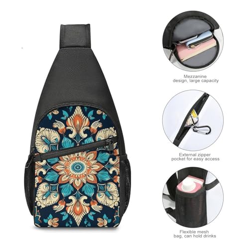 Vintage Mandala Flowers Sling Bag Ligera para Senderismo y Viaje miniatura 5