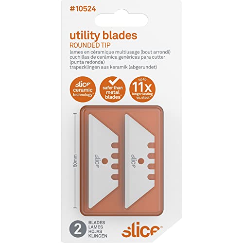 Slice 10524 Utility Blade, Never Rusts, Lasts 11x Longer Than Steel, Finger-Friendly Edge, Safer Choice, Pack of 2