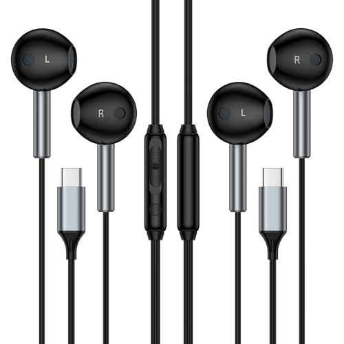 Type C Headphones Wired Earbuds Ear Buds for Samsung Galaxy A17 A16 5G S25 Ultra A36 A26 A56 A35 Z Fold 7 Flip 7 FE USB C In-Ear Headphones Wired USBC Earbuds Earphones Headsets with Microphone,2 Pack