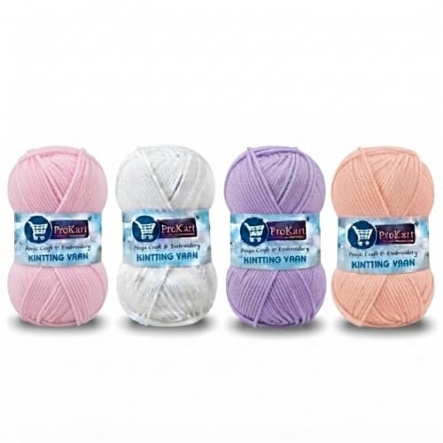 Image of ProKart - 4 Ply Plush & Cuddly for Knitting & Crochet | Pastel Yarn for Baby Toys & DIY Crafts | 100g, Pack of 4 (Baby Pink, Lavender, White, Peach)