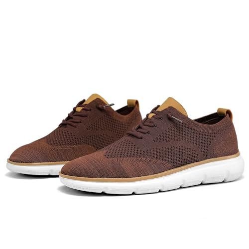 Image of KEEZMZ Mens Casual Dress Sneakers Fashion Mesh Oxfords Business Walking Work Shoes Comfortable Lightweight Breathable Soft Sole Brown, 7