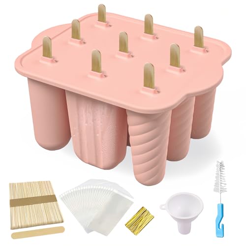 Ice Lolly Moulds 9 Pieces Ice Cream Moulds, Homemade Popsicle Molds, BPA Free Silicone Ice Pop Maker, with 100 Sticks, 100 Bags, 100 Sticks, Funnel, Brush