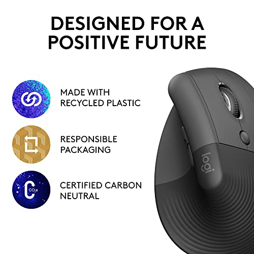 Logitech Lift Vertical Ergonomic Mouse, Wireless, Bluetooth Or Logi Bolt Usb Receiver, Quiet Clicks, 4 Buttons, Compatible With Windows/Macos/Ipados, Laptop, Pc - Graphite #TOP4