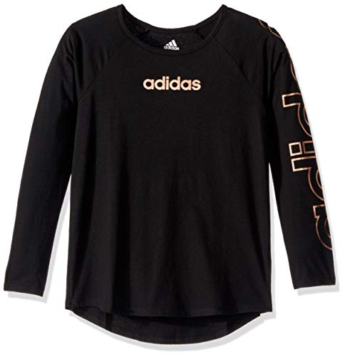 adidas Girls' Big Long Sleeve Raglan Tee T-Shirt, Adi Black, S