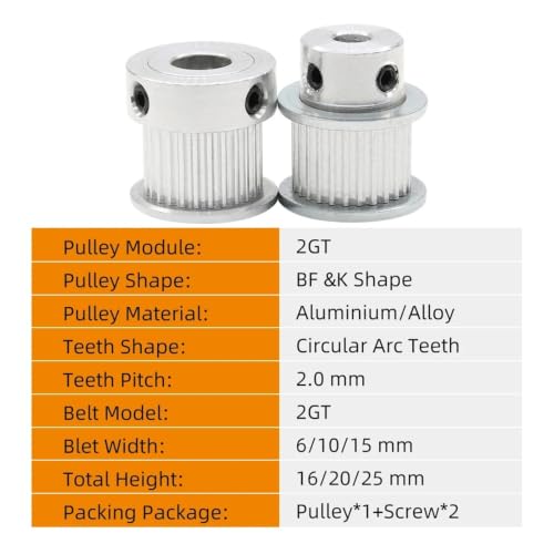 Polea GT2 28T de aleación de aluminio para correa de 15mm y motor de impresora 3D con agujero de 5mm 3