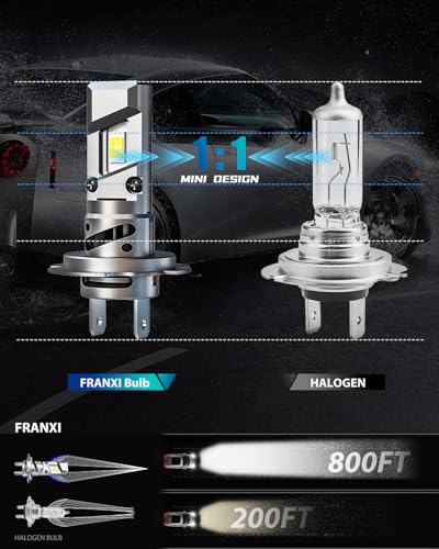 Image of FRANXI H7 Bulbs, 60W Super Bright Fog Lights, Plug and Play, Pack of 2 | 6000K Cool White, 1:1 Size Design with Cooling Fan