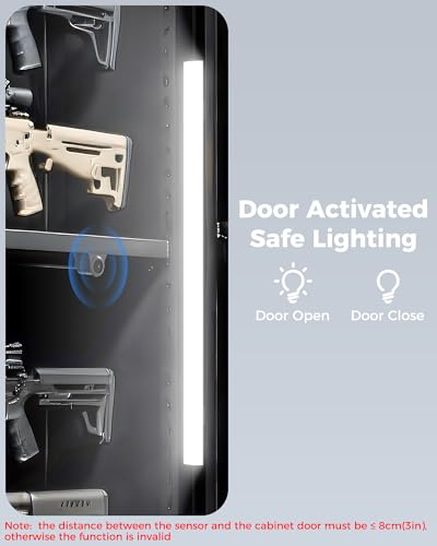 Gun Safe Lighting Kit, 6pcs Linkable 12Inch Light Bars,1600LM Motion Activated Under Cabinet Lighting with 24V 1A Power Adapter, 6000K Cool White for Gun Safe Locker Closet Display Case
