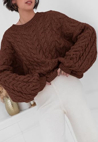 Image of PRETTYGARDEN Womens Sweaters Spring 2026 Cable Knit Long Sleeve Crewneck Oversized Sweater Chunky Pullover Loose Outfits