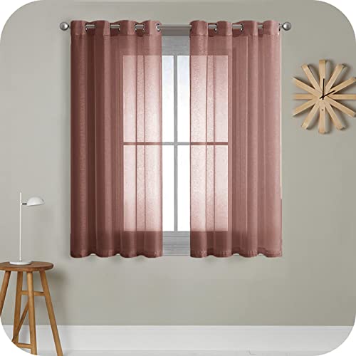 MRTREES Cortina para Ventana Dormitorio Translúcidas Visillos Paneles para Ventanas Sala para Niños Sala Comedor 2 Piezas 140×145cm Rojo Vino