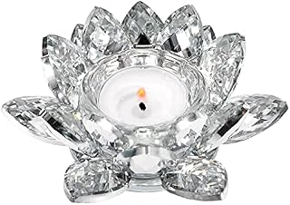 SUMTree Crystal Lotus Candle Holder for 4.5" Pillar Candle, Decorative Tealight Lotus Votive Candle Holder, Petals Style Flower Tealight Holder for Home Wedding Anniversary Decor, Silver