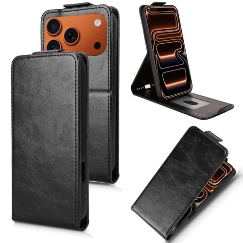Étui pour iPhone 17 en cuir noir vertical idéal pour vos déplacements urbains