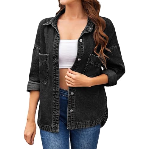 Veste en jean surdimensionnée contre la fraîcheur : manteau manches longues boutonnière élégant