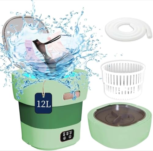 SIzlaho 折りたたみ式で速乾機能付きの洗濯機。下着、靴下、ベビー服の洗濯、消臭、速乾に最適です。家庭用、持ち運び可能、洗濯、消臭機能付き、12L容量、3段階のスピード調整機能付き。 (12L,グリーン)