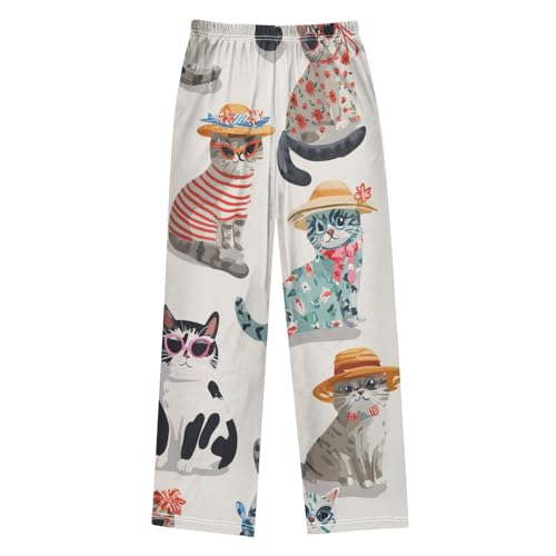 Cat with Hats Boys Long Pants Soft Trousers Elastic Waist Kids Lounge Bottoms with Pockets S-XL2