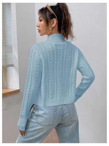 Image of MakeMeChic Women's Cropped Cable Knit Sweater Zip Cardigan Fall Clothes